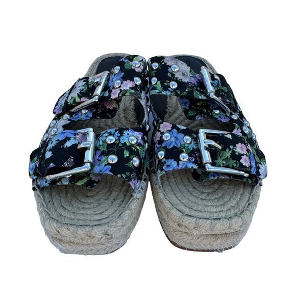 Rebecca Minkoff Jodi Black Pink Floral Double Buckle Strap Espadrilles Sandal 6M - Picture 7 of 10